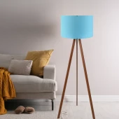 Pratik Ahşap Üç Ayaklı Lambader Mavi Başlık Salon Yatak Odası Köşe Lambası - 2