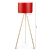 Pratik Krem Renk Ahşap Üç Ayaklı Lambader Kırmızı PVC Başlık Oturma Odası Köşe Lambası - 3