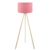 Pratik Ahşap Krem Üç Ayaklı Tripod Lambader Pembe Kumaş Başlık Salon Oturma Odası Köşe Lambası - 4