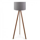 Pratik Ahşap Üç Ayaklı Tripod Lambader Gri Kumaş Başlık Salon Oturma Odası Köşe Lambası - 2