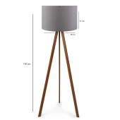 Pratik Ahşap Üç Ayaklı Tripod Lambader Gri Kumaş Başlık Salon Oturma Odası Köşe Lambası - 3