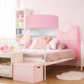 ArtGift Beyaz Gövdeli Üçlü Avize ve Abajur Seti Pembe Kumaş - 2