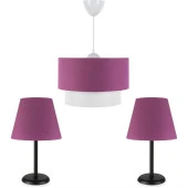 ArtGift Siyah Gövdeli Üçlü Avize Seti Mor - 1