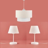 ArtGift Beyaz Gövdeli Üçlü Avize Seti Krem Kumaş - 1