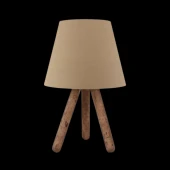 Üç Ayaklı Ahşap Abajur Kahve Kumaş Başlık Yatak Odası Çocuk Odası Masa Lambası - 1