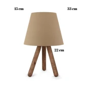 Üç Ayaklı Ahşap Abajur Kahve Kumaş Başlık Yatak Odası Çocuk Odası Masa Lambası - 3