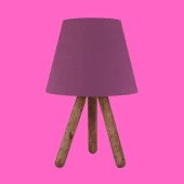 Üç Ayaklı Ahşap Abajur Mor Kumaş Başlık Yatak Odası Çocuk Odası Masa Lambası - 1