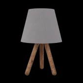 Üç Ayaklı Ahşap Abajur Gri Kumaş Başlık Yatak Odası Çocuk Odası Masa Lambası - 1