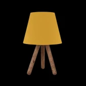 Pratik Ahşap Üç Ayaklı Abajur Sarı Kumaş Yatak Odası Çocuk Odası Okuma Köşesi Masa Lambası thumbnail 1