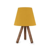 Pratik Ahşap Üç Ayaklı Abajur Sarı Kumaş Yatak Odası Çocuk Odası Okuma Köşesi Masa Lambası thumbnail 2