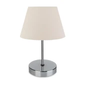 Krom Gövdeli Metal Abajur Krem Kumaş Başlık Yatak Odası Salon Masa Lambası - 1