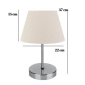 Krom Gövdeli Metal Abajur Krem Kumaş Başlık Yatak Odası Salon Masa Lambası - 2