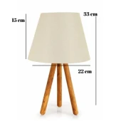 Ahşap Üç Ayaklı Krem Dokuma Başlık Tripot Abajur Yatak Odası Çocuk Odası Masa Lambası - 2