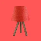 Ahşap Üç Ayaklı Tripot Abajur Kırmızı Dokuma Başlık Yatak Odası Çocuk Odası Masa Lambası - 1