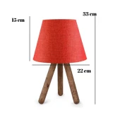 Ahşap Üç Ayaklı Tripot Abajur Kırmızı Dokuma Başlık Yatak Odası Çocuk Odası Masa Lambası - 3