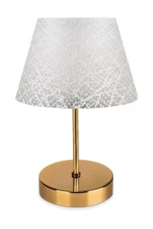 Gold Gövdeli Abajur Kumaş Kaplama Dantel Desen Başlık - 1