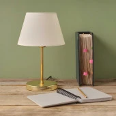 Art Gold Gövdeli Abajur Krem Kumaş Yatak Odası Oturma Odası thumbnail 1