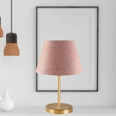 Kuzey Gold Gövdeli Abajur Bej Kumaş Başlık Yatak Odası Salon - 2