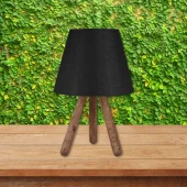 Tasarım Üç Ayaklı Ahşap Abajur Siyah Kumaş - 3
