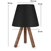 Tasarım Üç Ayaklı Ahşap Abajur Siyah Kumaş - 4