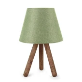 Tasarım Üç Ayaklı Ahşap Abajur Yeşil Kumaş Başlık Yatak Odası Salon Oturma Odası - 2