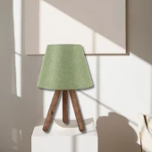 Tasarım Üç Ayaklı Ahşap Abajur Yeşil Kumaş Başlık Yatak Odası Salon Oturma Odası - 3