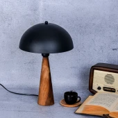 Naturlig Masif Ahşap Ayak ve Metal Başlıklı Abajur Siyah thumbnail 1