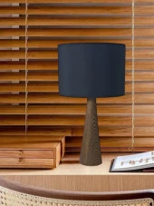 Ahşap Konik Gövdeli Dizayn Abajur Kumaş Başlık Siyah thumbnail 1