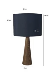 Ahşap Konik Gövdeli Dizayn Abajur Kumaş Başlık Siyah thumbnail 3