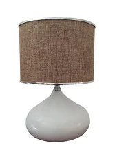 Serenay Metal Beyaz Gövdeli Elite Abajur Gümüş Detay Bej Başlık - 2