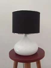 Serenay Metal Beyaz Gövdeli Elite Abajur Gümüş Detay Siyah Başlık - 5