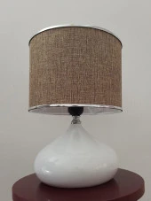 Serenay Metal Beyaz Gövdeli Elite Abajur Gümüş Detay Bej Başlık - 6