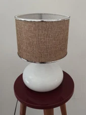 Serenay Metal Beyaz Gövdeli Elite Abajur Gümüş Detay Bej Başlık - 7