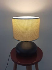 Serenay Metal Siyah Gövdeli Elite Abajur Gümüş Detay Pudra Başlık - 1