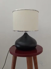 Serenay Metal Siyah Gövdeli Elite Abajur Gümüş Detay Krem Başlık thumbnail 6