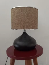 Serenay Metal Siyah Gövdeli Elite Abajur Gümüş Detay Bej Başlık thumbnail 3