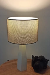 Belin Krem Ahşap Ayaklı Kum Beji Kumaş Başlık Abajur Yatak Odası Salon Okuma Köşesi - 2