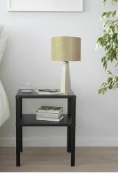 Belin Krem Ahşap Ayaklı Pudra Kumaş Başlık Abajur Yatak Odası Salon Okuma Köşesi - 1