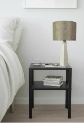 Belin Krem Ahşap Ayaklı Kum Beji Kumaş Başlık Abajur Yatak Odası Salon Okuma Köşesi - 6