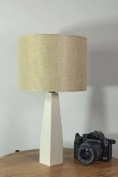 Belin Krem Ahşap Ayaklı Pudra Kumaş Başlık Abajur Yatak Odası Salon Okuma Köşesi - 6