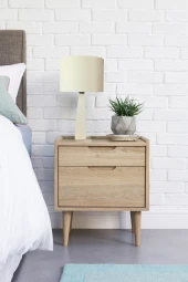 Belin Krem Ahşap Ayaklı Krem Kumaş Başlık Abajur Yatak Odası Salon Okuma Köşesi thumbnail 6