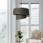 Stil Asitmetrik Pasta Avize Antrasit Kumaş Gümüş Şeritli Yatak Odası Salon Sarkıt - 4