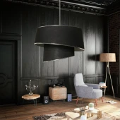 Stil Asitmetrik Pasta Avize Siyah Kumaş Gümüş Şeritli Yatak Odası Salon Sarkıt thumbnail 1