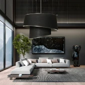 Stil Asitmetrik Pasta Avize Siyah Kumaş Gümüş Şeritli Yatak Odası Salon Sarkıt thumbnail 3