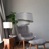Stil Asitmetrik Pasta Avize Gri Kırçıl Kumaş Gümüş Şeritli Yatak Odası Salon Sarkıt - 4