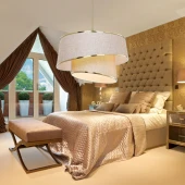 Stil Asitmetrik Pasta Avize Pudra Kumaş Altın Şeritli Yatak Odası Salon Sarkıt - 1