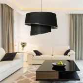 Stil Asitmetrik Pasta Avize Siyah Kumaş Gümüş Şeritli Yatak Odası Salon Sarkıt thumbnail 4