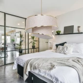 Stil Asitmetrik Pasta Avize Pudra Kumaş Altın Şeritli Yatak Odası Salon Sarkıt - 4