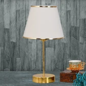 Star Gold Ayaklı Abajur Şeritli Krem Kumaş Başlık Yatak Odası Salon Masa Lambası thumbnail 1