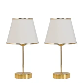 Star Gold Ayaklı Abajur Şeritli Krem Kumaş Başlık Yatak Odası Salon Masa Lambası 2 Adet thumbnail 2